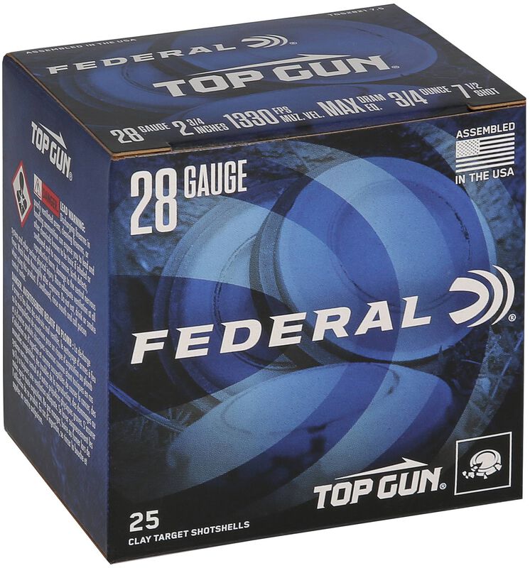 Top Gun, 28 Gauge, 7.5 Shot, 2-3/4 in, 3/4 oz, 1330 fps 28 Gauge Ammo - 25 Shells of #7.5 Shot Ammunition (TGS2821 7.5)
