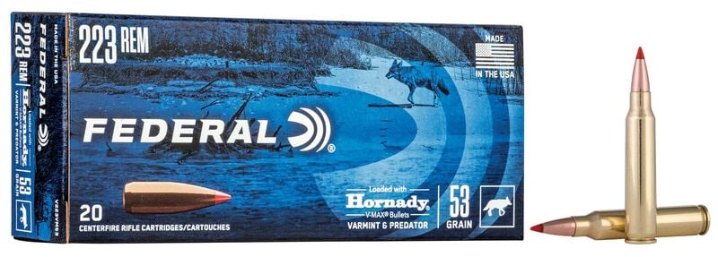 Varmint & Predator, 223 Rem, 53 Grain, Hornady® V-Max®, 3400 fps 223 Rem Caliber Ammo - 20 Rounds of 53 Grain Weight Ammunition (V223VM53)