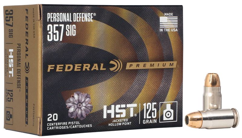 Personal Defense HST, 357 Sig, 125 Grain, HST Jacketed Hollow Point, 1360 fps 357 Sig Caliber Ammo - 20 Rounds of 125 Grain Weight Ammunition (P357SHST1S)