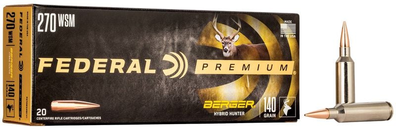Berger Hybrid Hunter, 270 WSM, 140 Grain, Berger Hybrid, 3200 fps 270 WSM Caliber Ammo - 20 Rounds of 140 Grain Weight Ammunition (P270WSMBCH1)