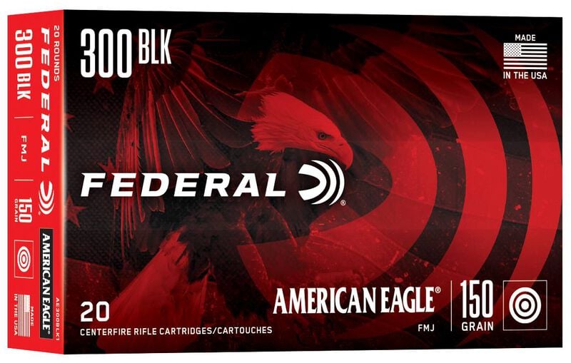 American Eagle Rifle, 300 Blackout, 150 Grain, Full Metal Jacket Boat-Tail, 1900 fps 300 Blackout Caliber Ammo - 20 Rounds of 150 Grain Weight Ammunition (AE300BLK1)
