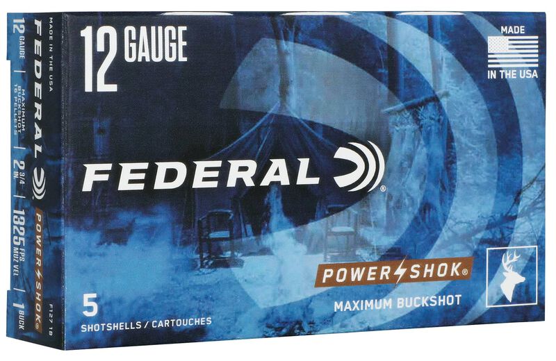 Power-Shok Buckshot, 12 Gauge, 1 Buck Shot, 2-3/4 in, 1325 fps 12 Gauge Ammo - 5 Shells of #1 Buck Shot Ammunition (F127 1B)