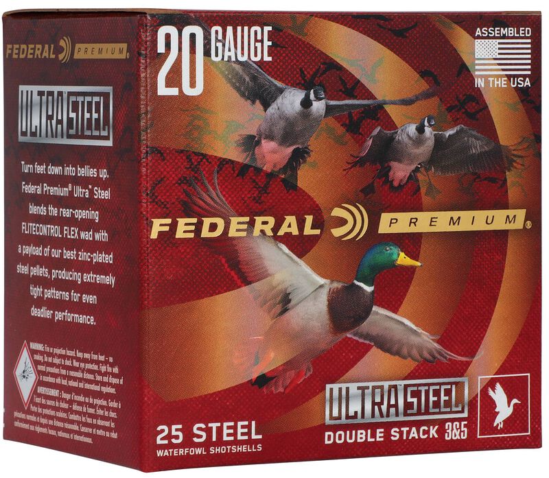Ultra Steel, 20 Gauge, 3 and 5 Shot, 3 in, 1 oz, 1400 fps 20 Gauge Ammo - 25 Shells of #3 and 5 Shot Ammunition (PWUX209 35)
