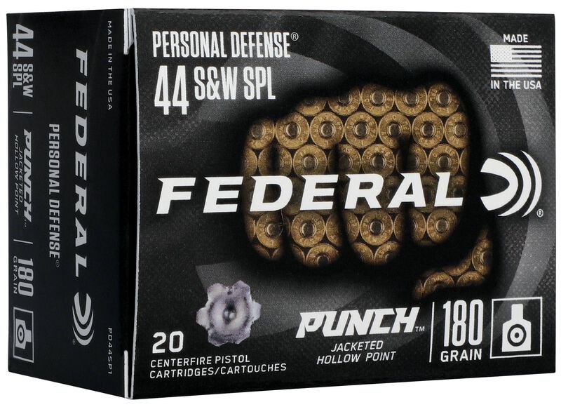 Personal Defense Punch, 44 S&W Spl, 180 Grain, Jacketed Hollow Point, 815 fps 44 S&W Spl Caliber Ammo - 20 Rounds of 180 Grain Weight Ammunition (PD44SP1)