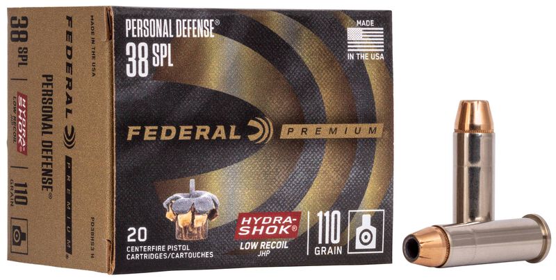 Personal Defense Hydra-Shok Low Recoil, 38 Special, 110 Grain, Hydra-Shok Jacketed Hollow Point, 980 fps 38 Special Caliber Ammo - 20 Rounds of 110 Grain Weight Ammunition (PD38HS3 H)