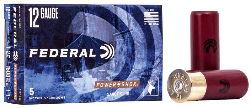 Power-Shok Sabot Slug, 12 Gauge, 438 Grain, 2-3/4 in, 1500 fps 12 Gauge Ammo - 5 Shells of 438 Grain Weight Ammunition (F127 SS2)
