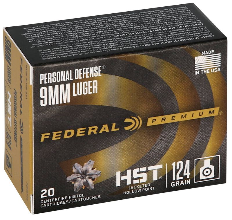 Personal Defense HST, 9mm Luger, 124 Grain, HST Jacketed Hollow Point, 1150 fps
