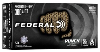 Personal Defense Punch, 380 Auto, 85 Grain, Jacketed Hollow Point, 1000 fps