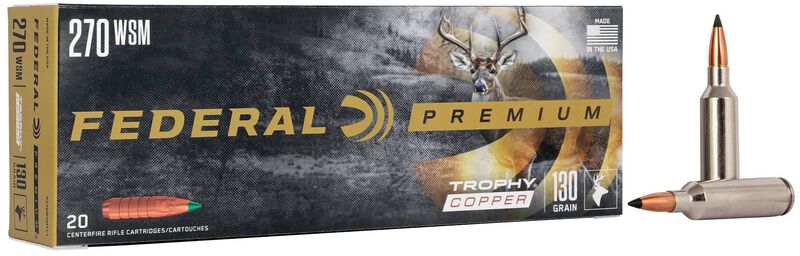 Trophy Copper, 270 WSM, 130 Grain, Trophy Copper, 3280 fps 270 WSM Caliber Ammo - 20 Rounds of 130 Grain Weight Ammunition (P270WSMTC1)
