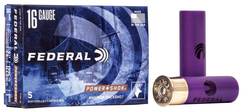 Power-Shok Buckshot, 16 Gauge, 1 Buck Shot, 2-3/4 in, 1225 fps 16 Gauge Ammo - 5 Shells of #1 Buck Shot Ammunition (F164 1B)