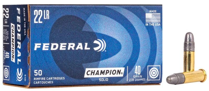 Champion Training - Rimfire, 22 LR, 40 Grain, Lead Round Nose, 1240 fps 22 LR Caliber Ammo - 50 Rounds of 40 Grain Weight Ammunition (510)