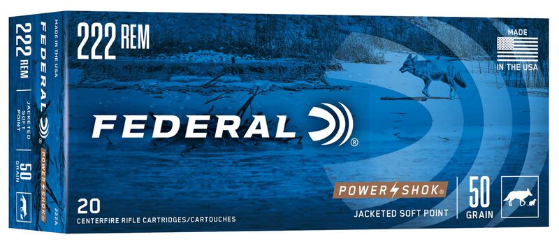 Power-Shok Rifle, 222 Rem, 50 Grain, Jacketed Soft Point, 3140 fps 222 Rem Caliber Ammo - 20 Rounds of 50 Grain Weight Ammunition (222A)