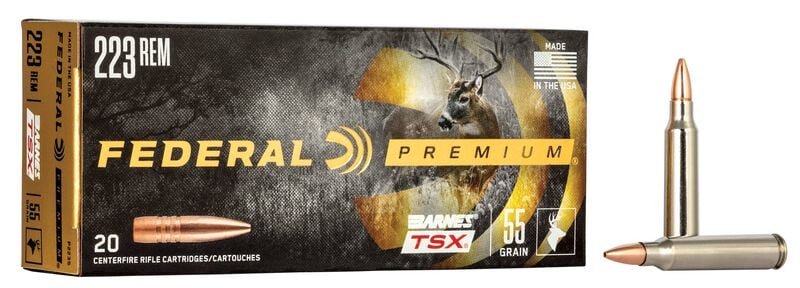 Barnes TSX, 223 Rem, 55 Grain, Barnes Triple-Shock X Bullet (TSX), 3200 fps 223 Rem Caliber Ammo - 20 Rounds of 55 Grain Weight Ammunition (P223S)