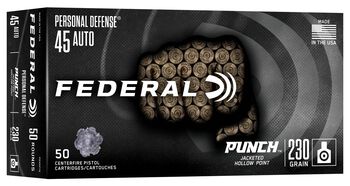 Personal Defense Punch, 45 Auto, 230 Grain, Jacketed Hollow Point, 890 fps