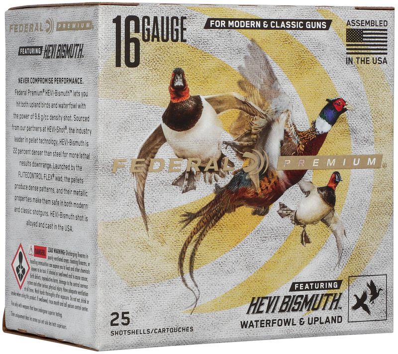 Premium HEVI-Bismuth, 16 Gauge, 4 Shot, 2-3/4 in, 1 oz, 1400 fps 16 Gauge Ammo - 25 Shells of #4 Shot Ammunition (PHBX163 4)