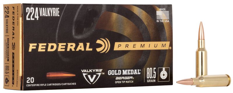 Gold Medal Berger, 224 Valkyrie, 80.5 Grain, Berger BT Target, 2925 fps 224 Valkyrie Caliber Ammo - 20 Rounds of 80.5 Grain Weight Ammunition (GM224VLKBH2)