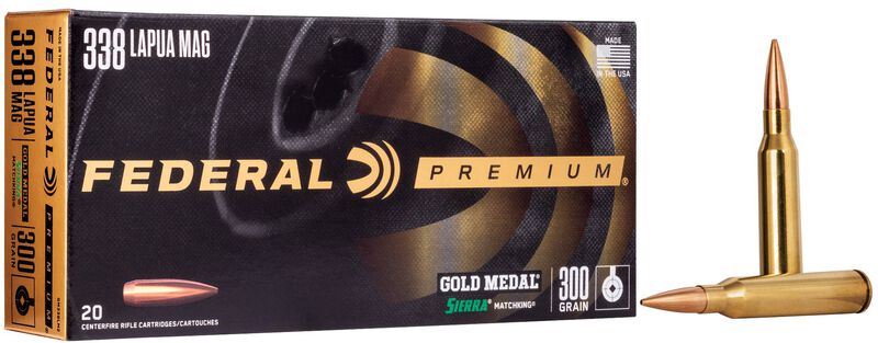 Gold Medal Sierra MatchKing, 338 Lapua Mag, 300 Grain, Sierra Matchking Boat-Tail Hollow Point, 2580 fps 338 Lapua Mag Caliber Ammo - 20 Rounds of 300 Grain Weight Ammunition (GM338LM2)
