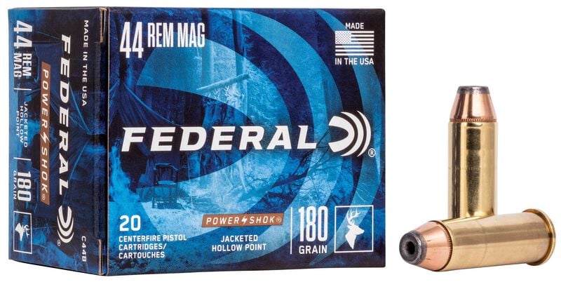 Power-Shok Handgun, 44 Rem Magnum, 180 Grain, Jacketed Hollow Point, 1460 fps 44 Rem Magnum Caliber Ammo - 20 Rounds of 180 Grain Weight Ammunition (C44B)