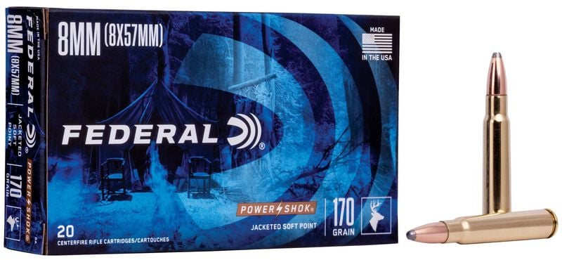 Power-Shok Rifle, 8mm Mauser, 170 Grain, Jacketed Soft Point, 2250 fps 8mm Mauser Caliber Ammo - 20 Rounds of 170 Grain Weight Ammunition (8A)