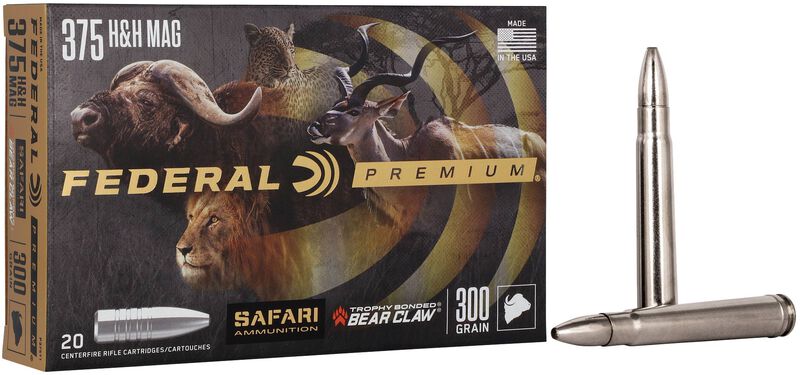 Safari Trophy Bonded Bear Claw, 375 H&H Magnum, 300 Grain, Trophy Bonded Bear Claw, 2400 fps 375 H&H Magnum Caliber Ammo - 20 Rounds of 300 Grain Weight Ammunition (P375T1)