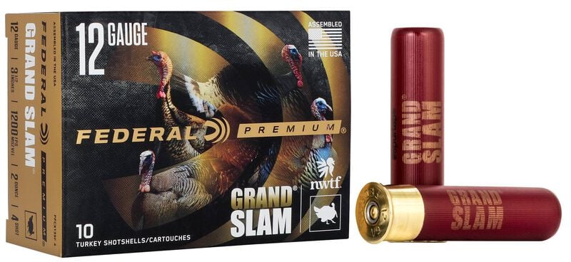 Grand Slam, 12 Gauge, 4 Shot, 3-1/2 in, 2 oz, 1200 fps 12 Gauge Ammo - 10 Shells of #4 Shot Ammunition (PFCX139F 4)