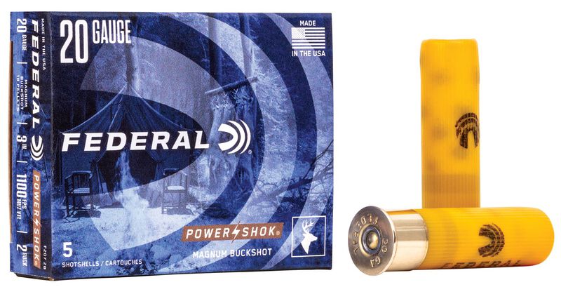 Power-Shok Buckshot, 20 Gauge, 2 Buck Shot, 3 in, 1100 fps 20 Gauge Ammo - 5 Shells of #2 Buck Shot Ammunition (F207 2B)