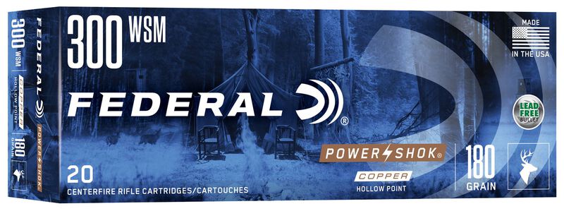 Power-Shok Copper Rifle, 300 WSM, 180 Grain, Copper HP, 2850 fps 300 WSM Caliber Ammo - 20 Rounds of 180 Grain Weight Ammunition (300WSM180LFA)