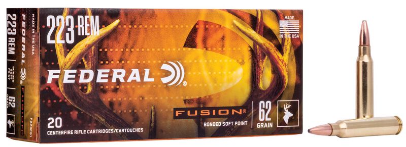 Fusion Rifle, 223 Rem, 62 Grain, Fusion Soft Point, 3000 fps 223 Rem Caliber Ammo - 20 Rounds of 62 Grain Weight Ammunition (F223FS1)