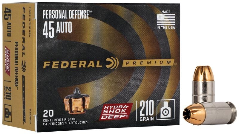 Personal Defense Hydra-Shok Deep, 45 Auto, 210 Grain, Hydra-Shok Deep Jacketed Hollow Point, 980 fps 45 Auto Caliber Ammo - 20 Rounds of 210 Grain Weight Ammunition (P45HSD1)