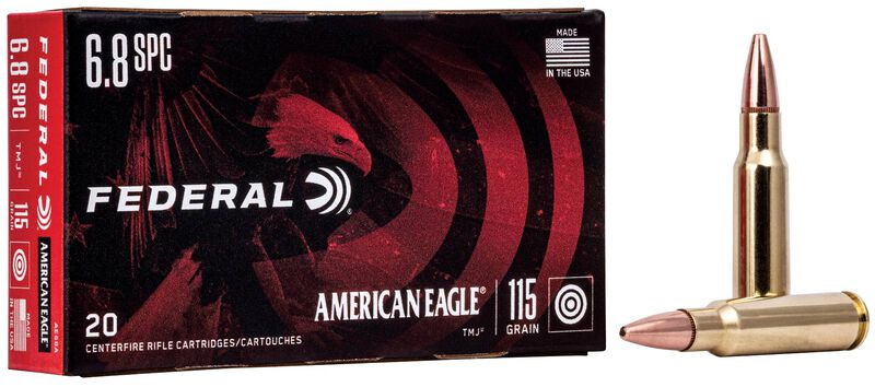 American Eagle Rifle, 6.8 Rem SPC, 115 Grain, Total Metal Jacket, 2675 fps 6.8 Rem SPC Caliber Ammo - 20 Rounds of 115 Grain Weight Ammunition (AE68A)