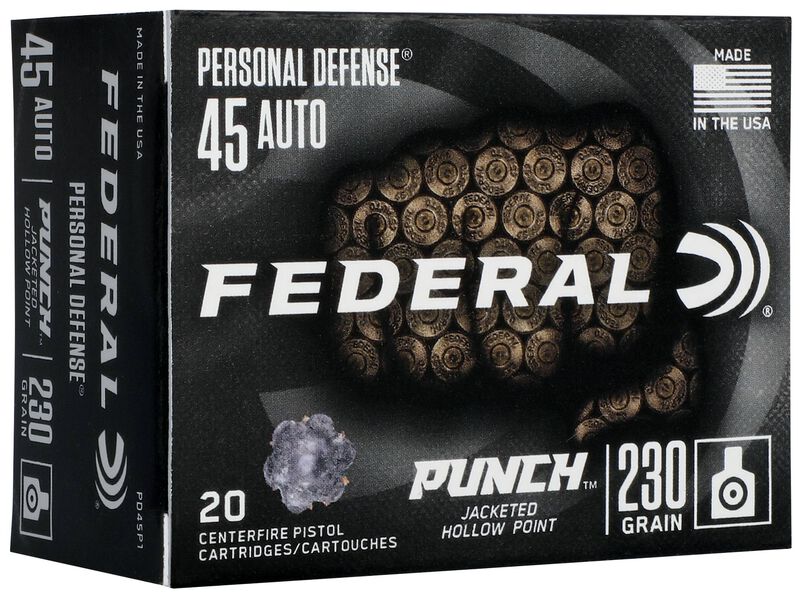 Personal Defense Punch, 45 Auto, 230 Grain, Jacketed Hollow Point, 890 fps 45 Auto Caliber Ammo - 20 Rounds of 230 Grain Weight Ammunition (PD45P1)