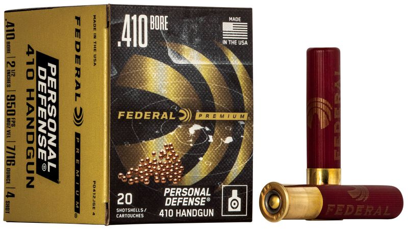Personal Defense 410 Handgun, 410 Bore, 4 Shot, 2-1/2 in, 7/16 oz, 950 fps 410 Bore Ammo - 20 Shells of #4 Shot Ammunition (PD412JGE 4)