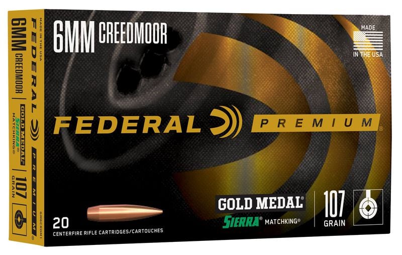 Gold Medal Sierra MatchKing, 6mm Creedmoor, 107 Grain, Sierra Matchking Boat-Tail Hollow Point, 3000 fps 6mm Creedmoor Caliber Ammo - 20 Rounds of 107 Grain Weight Ammunition (GM6CRDM1)