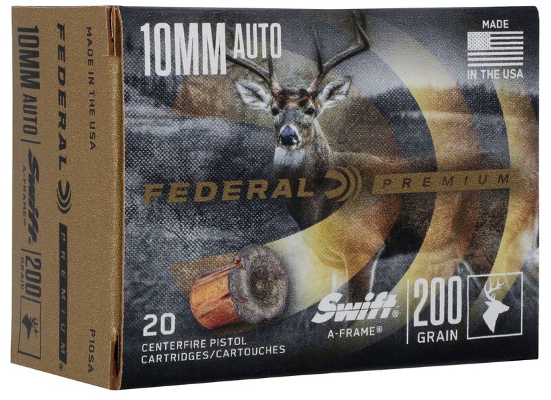 Swift A-Frame, 10mm Auto, 200 Grain, Swift A-Frame, 1100 fps 10mm Auto Caliber Ammo - 20 Rounds of 200 Grain Weight Ammunition (P10SA)