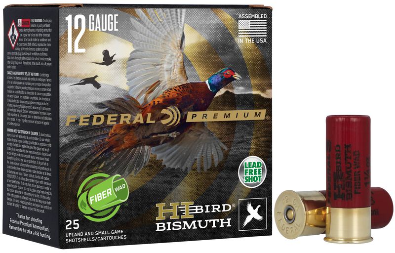 Hi-Bird Fiber Wad Bismuth, 12 Gauge, 5 Shot, 2-3/4 in, 1.25 oz, 1330 fps 12 Gauge Ammo - 25 Shells of #5 Shot Ammunition (HVFB12HW 5)