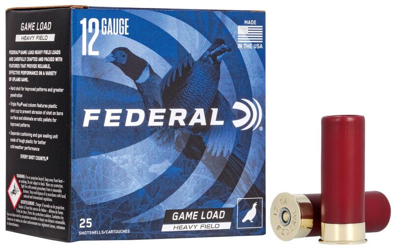 Game Load Upland Heavy Field, 12 Gauge, 4 Shot, 2-3/4 in, 1 1/4 oz, 1220 fps 12 Gauge Ammo - 25 Shells of #4 Shot Ammunition (H125 4)