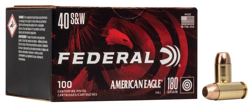 American Eagle Handgun, 40 S&amp;W, 180 Grain, Full Metal Jacket, 1000 fps