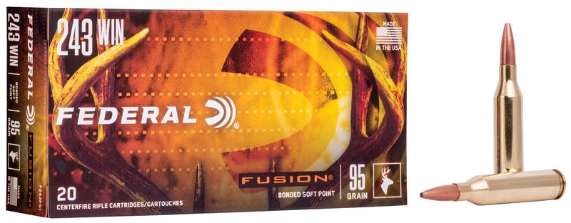 Fusion Rifle, 243 Win, 95 Grain, Fusion Soft Point, 2980 fps 243 Win Caliber Ammo - 20 Rounds of 95 Grain Weight Ammunition (F243FS1)