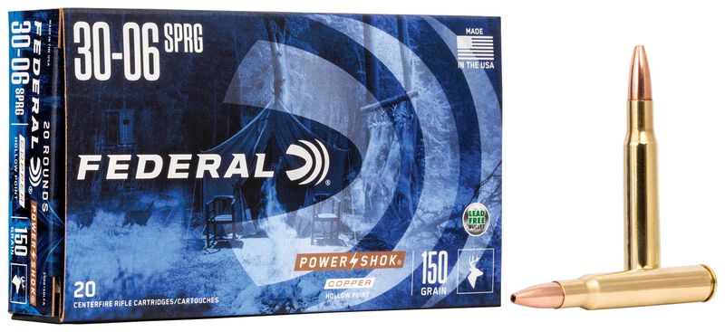 Power-Shok Copper Rifle, 30-06 Springfield, 150 Grain, Copper HP, 2910 fps 30-06 Springfield Caliber Ammo - 20 Rounds of 150 Grain Weight Ammunition (3006150LFA)