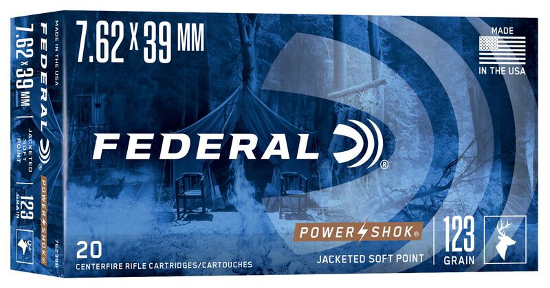 Power-Shok Rifle, 7.62x39, 123 Grain, Jacketed Soft Point, 2350 fps 7.62x39 Caliber Ammo - 20 Rounds of 123 Grain Weight Ammunition (76239B)