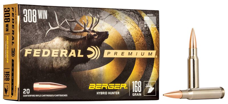 Berger Hybrid Hunter, 308 Win, 168 Grain, Berger, 2700 fps 308 Win Caliber Ammo - 20 Rounds of 168 Grain Weight Ammunition (P308BCH1)