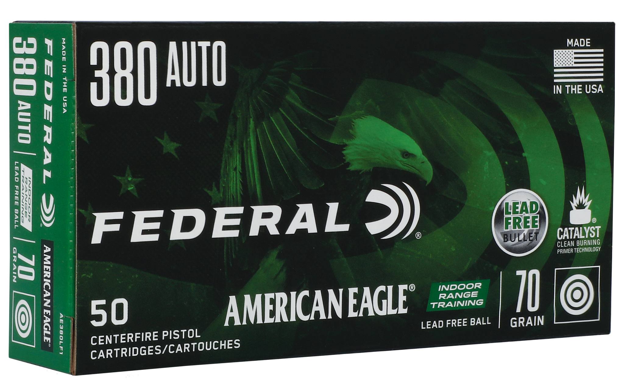 Federal Premium American Eagle Indoor Range Training Lead Free, 380 Auto, 70 Grain, Lead Free IRT, 1110 fps - $48.99 at Federal Premium