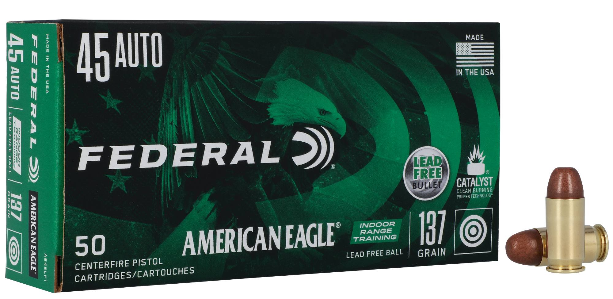 Federal Premium American Eagle Indoor Range Training Lead Free, 45 Auto, 137 Grain, Lead Free IRT, 1200 fps - $55.99 at Federal Premium