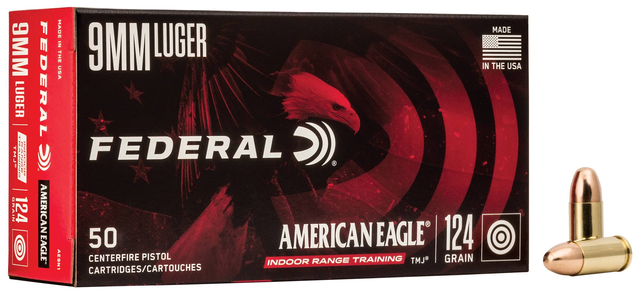 Federal Premium American Eagle Indoor Range Training, 9mm Luger, 124 Grain, Full Metal Jacket, 1120 fps - $39.99 at Federal Premium