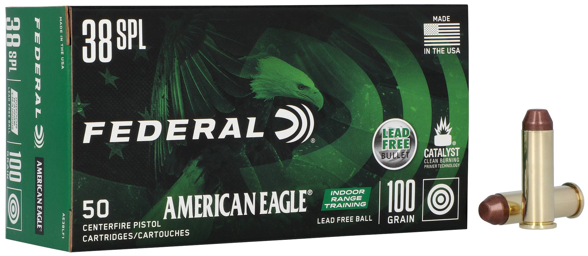 American Eagle Indoor Range Training Lead Free, 38 Special, 100 Grain, Lead Free IRT, 960 fps by Federal Premium -