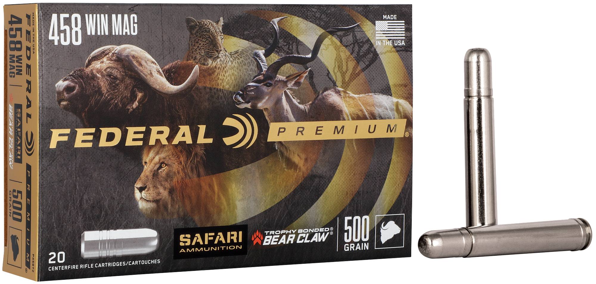 Federal Premium Safari Trophy Bonded Bear Claw, 458 Win Magnum, 500 Grain, Trophy Bonded Bear Claw, 2090 fps - $206.99 at Federal Premium