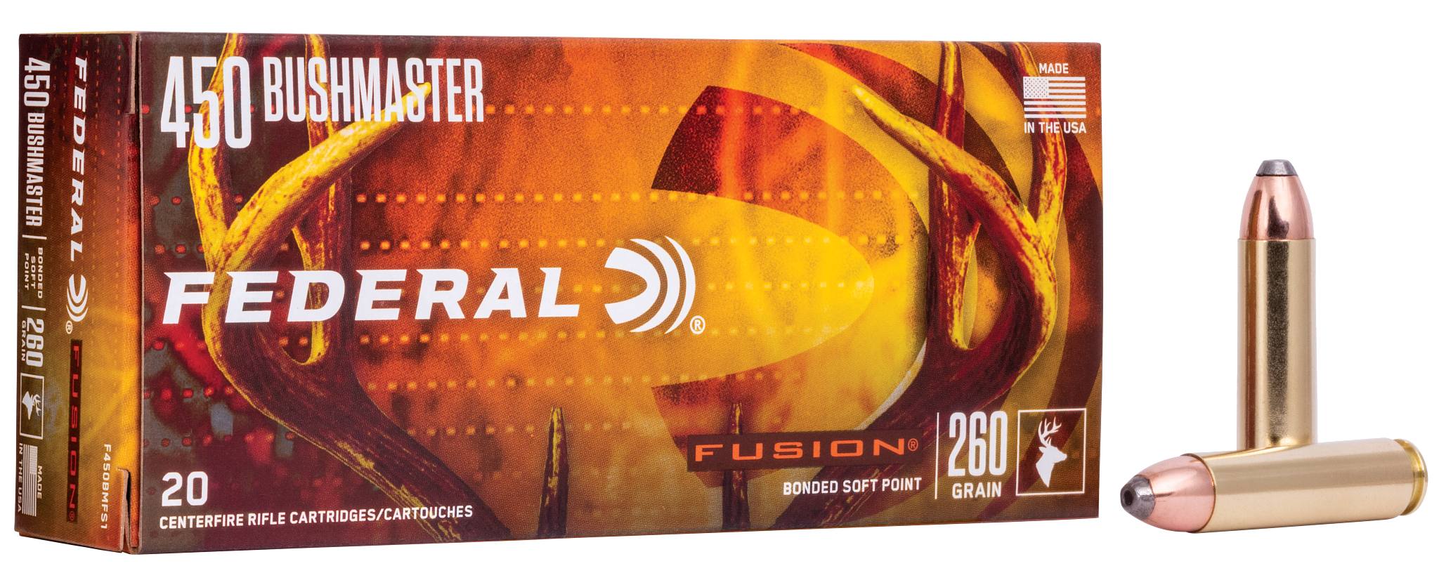 Fusion Rifle, 450 Bushmaster, 260 Grain, Fusion Soft Point, 2200 fps by Federal Premium -