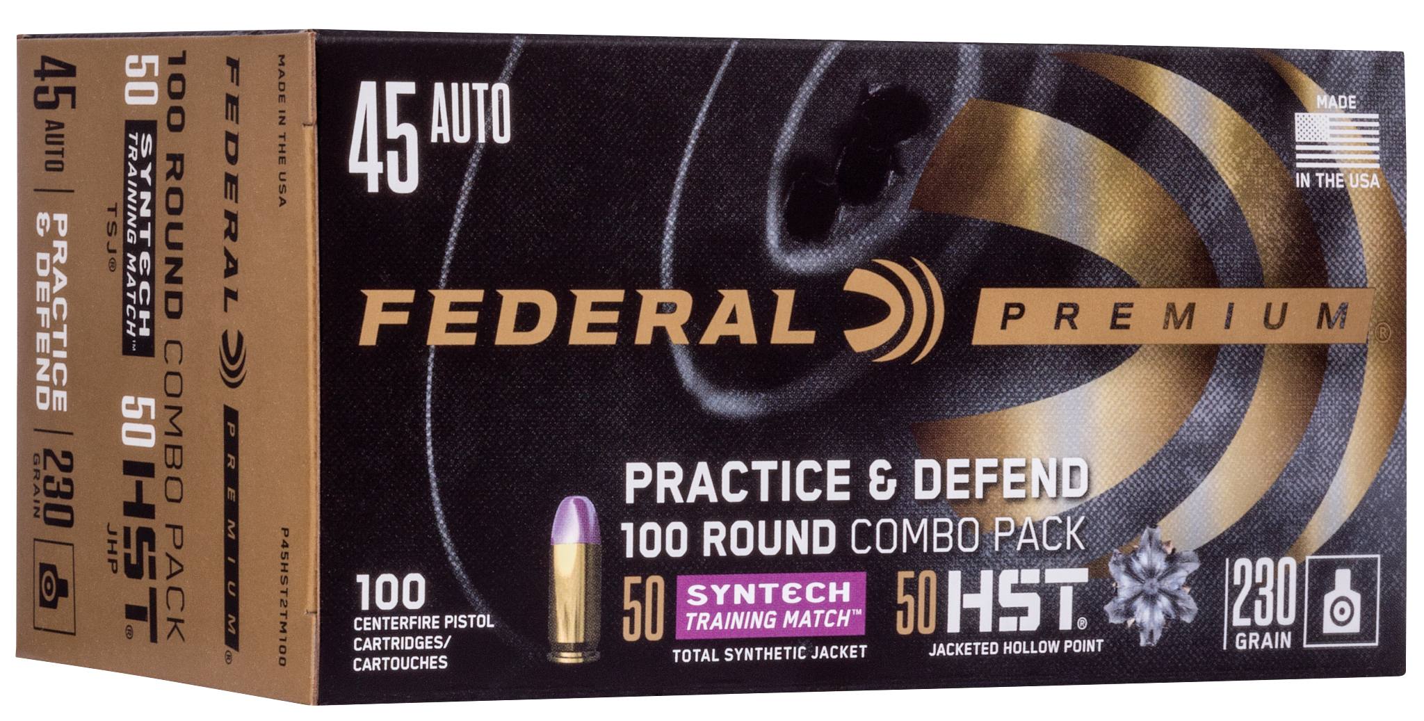 Practice & Defend, 45 Auto, 230 Grain, HST JHP / Syntech TSJ, 890 fps by Federal Premium -