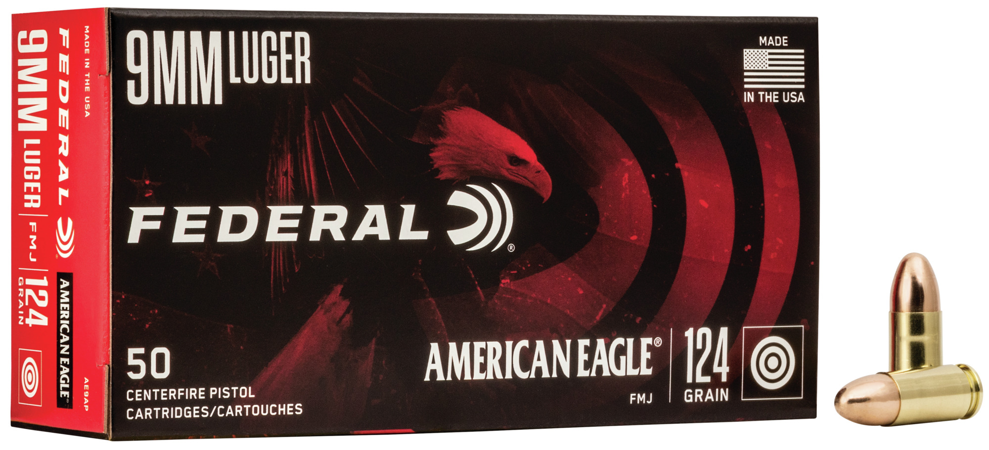 Federal American Eagle Ammunition 9mm Luger 124 Grain Full Metal Jacket