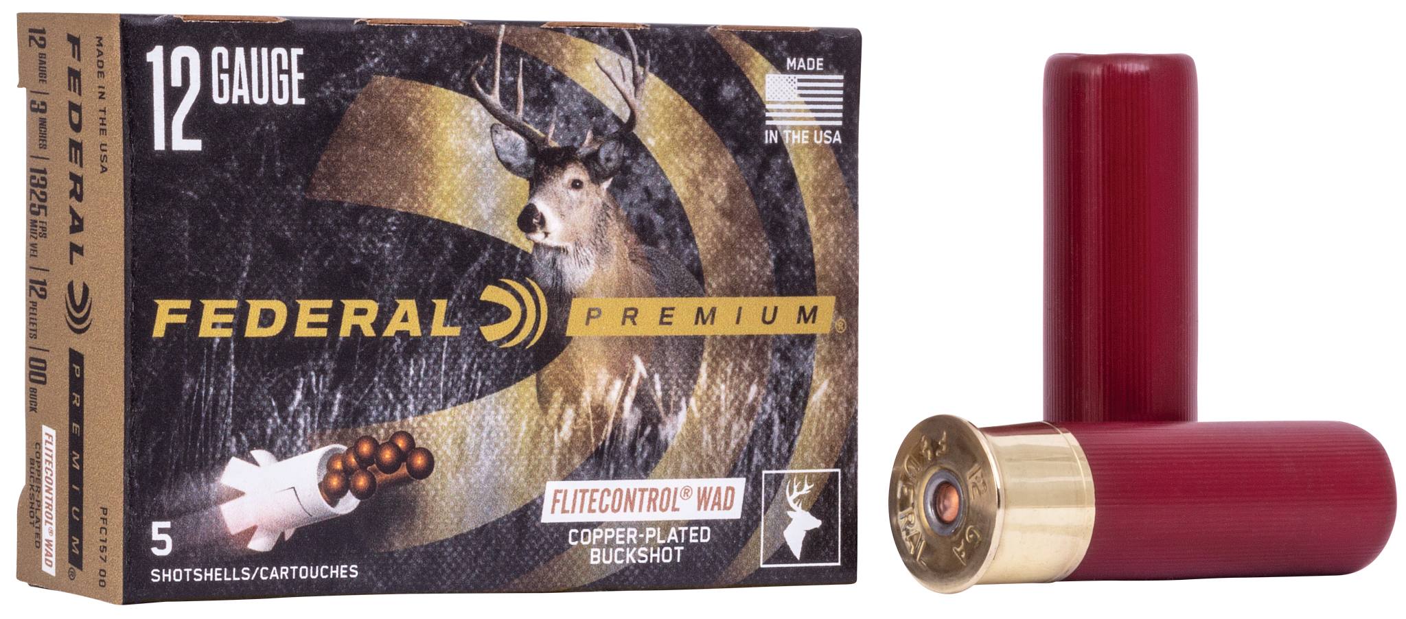 Buckshot with FLITECONTROL Wad, 12 Gauge, 00 Buck Shot, 3 in, 1325 fps by Federal Premium -